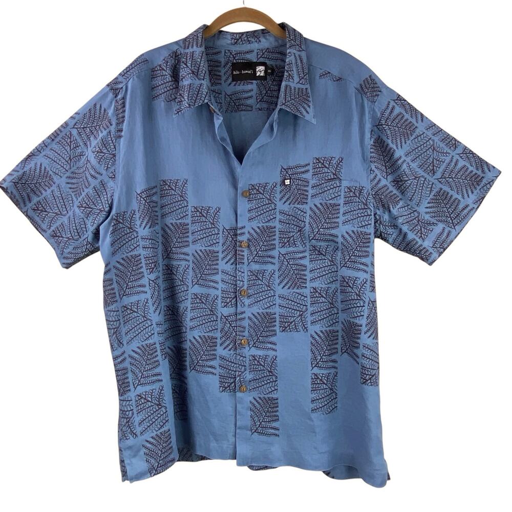 Sig Zane Mens 100% Linen Hawaiian Shirt Size XL Blue Tropical Vacation